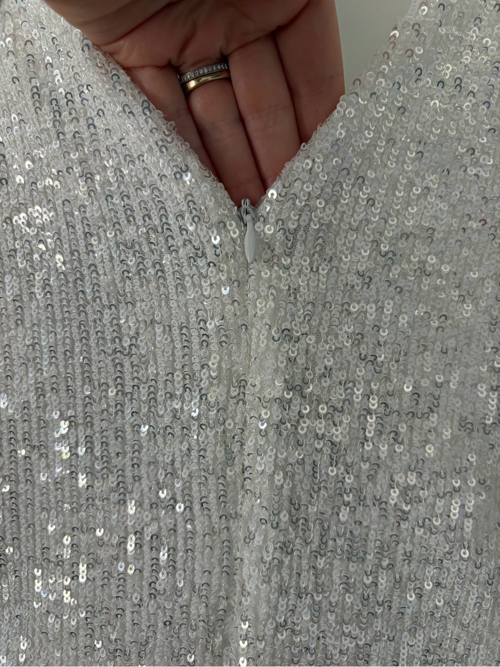 Zara White All Sequin Draped Neck Fitted Mini Dress Bridal Cocktail NWT Large - Picture 9 of 12